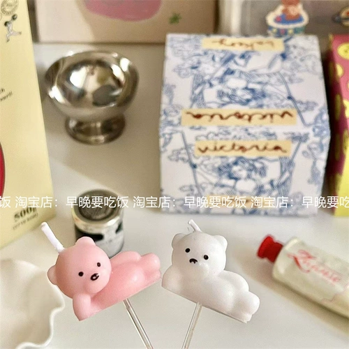 Брендовая милая мультяшная свеча для еды, декор, Южная Корея, с медвежатами