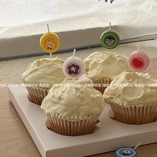 Брендовая мультяшная круглая цветная карта для еды, кролик, клубника, свеча, в цветочек