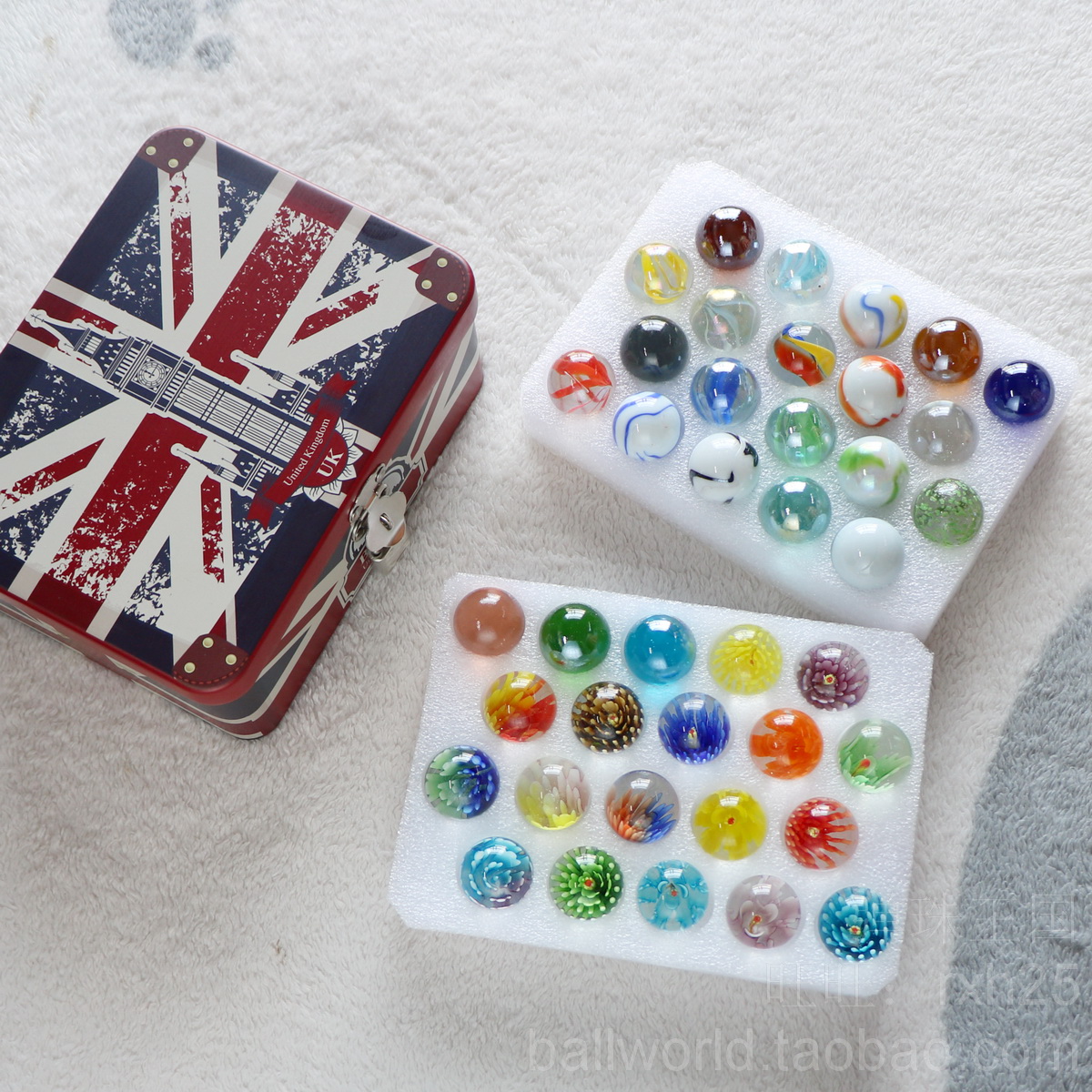 Assorted colorful glass balls and big balls combination set Memorial day gift box with exquisite iron box novel gift