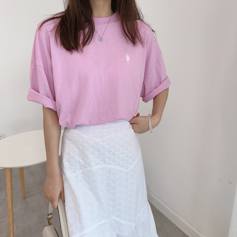 J Brand New Summer 2023 Couple's Versatile Cool Pink-Purple Cotton Loose Chic T-Shirt H12