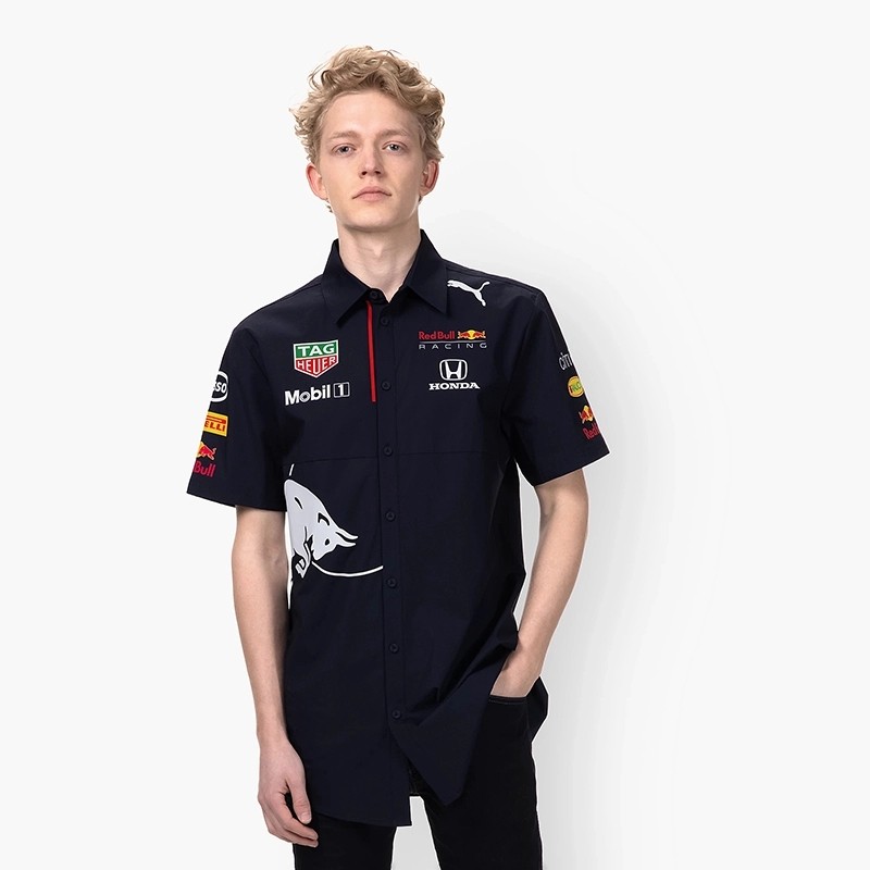 2021 new f1 red bull racing suit summer lapel shirt short-sleeved men's motorcycle work clothes custom