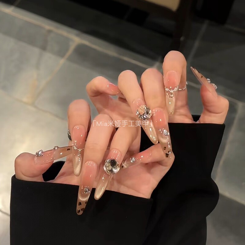 [Wild Caramel] Thousand Gold Wind Sparkling Golden Brown Leopard Print Smiling Cat Eye Nail Art Whitening K9 Diamond Wearable Nails