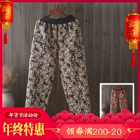 Mùa đông gió quốc gia văn học retro in quần cotton phụ nữ mùa đông mặc quần dày dày kích thước rộng quần ấm áo thun nữ