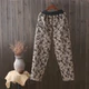 Mùa đông gió quốc gia văn học retro in quần cotton phụ nữ mùa đông mặc quần dày dày kích thước rộng quần ấm áo thun nữ