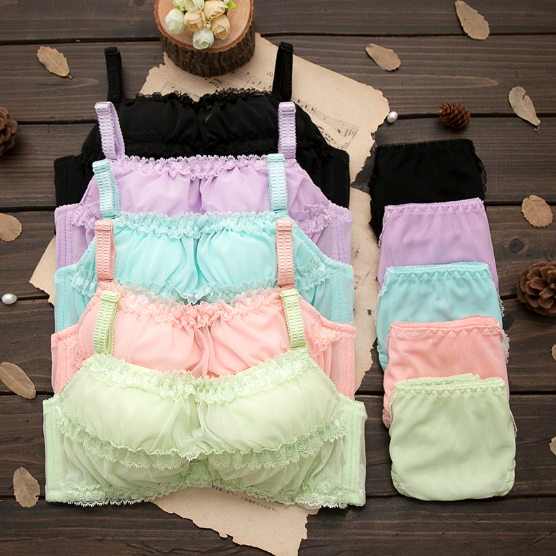 Mới sợi tơ Nhật Bản tập hợp áo ngực cô gái nhỏ Bộ đồ lót chống ánh sáng tươi nhỏ đồ lót dây	