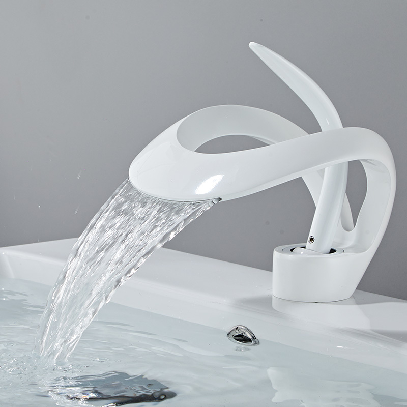 All-Copper Creative Waterfall-Style Nordic Art Minimalist Hot and Cold Basin Faucet for Bathroom, Dual-Use for Hot and Cold Water