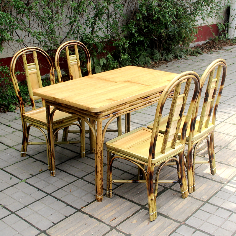Chinese style handmade bamboo table and chairs Country Bamboo Furniture Dining Hall Rectangular Table Casual Night Snack Dining Chair Home Patio