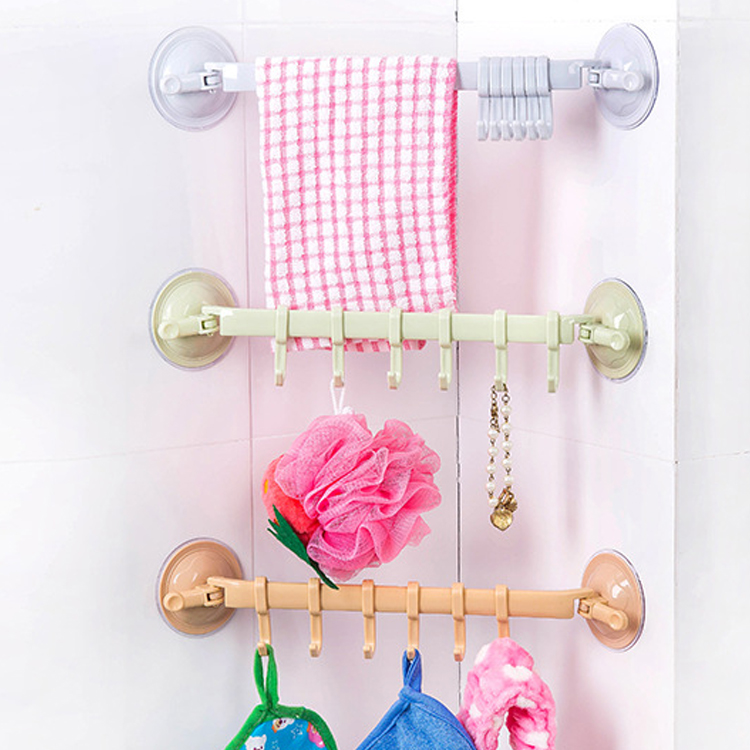 Strong suction cup 6 hooks free nail-free punch-free kitchen wall hanging creative powder room bathroom hanger clothes hook