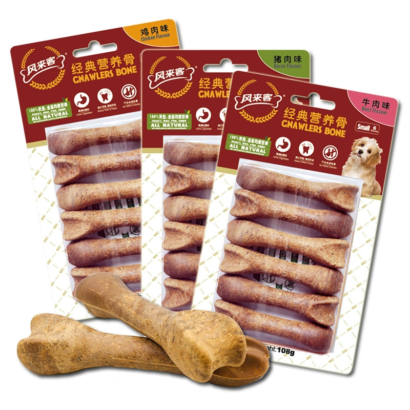 Fenglaike 6 Pack Bone 3 Inch Hương vị thịt bò Răng Răng Chó Gum Teddy Puppy Dog Snacks - Đồ ăn vặt cho chó