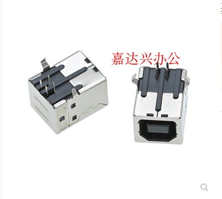 Suitable for printer USB interface, square port, USB socket, USB-B female, 90 degree curved pin, female seat, vinyl 4P