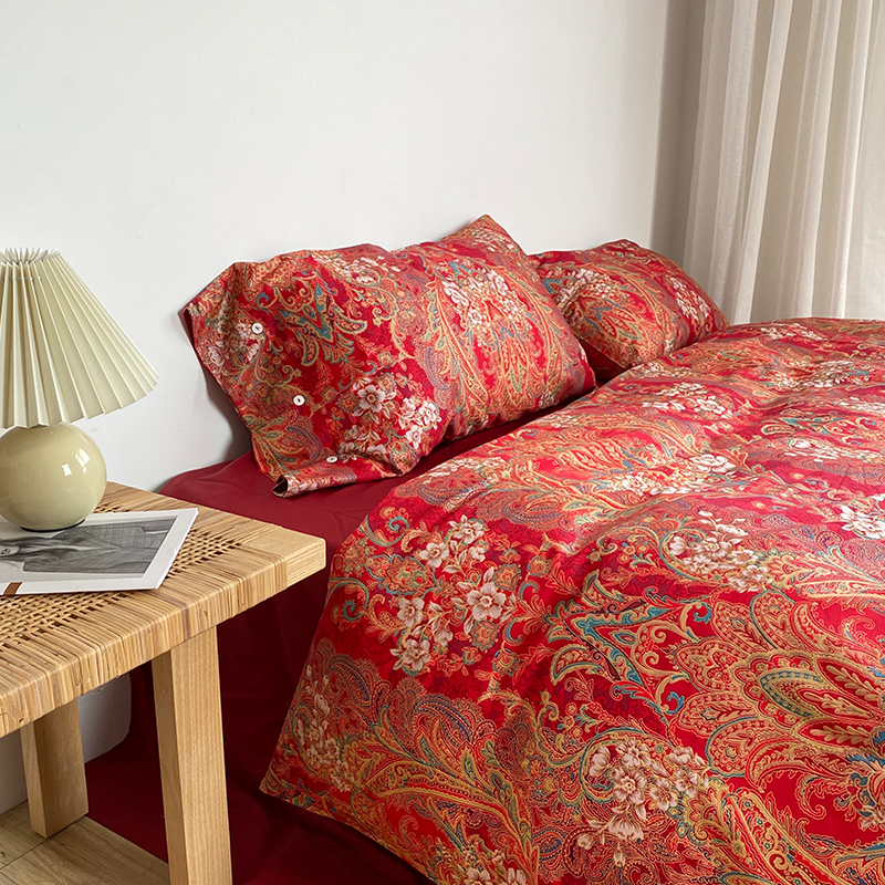 China Wind All-cotton Wedding Four Pieces Red 60 High Branch Pure Cotton Double 1 8 m Gift Wedding Bed Goods Kit