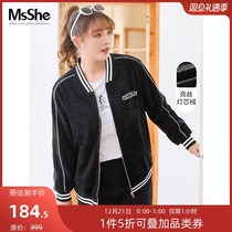 (Bright silk corduroy) MsShe plus size womens new winter dress British retro baseball jacket