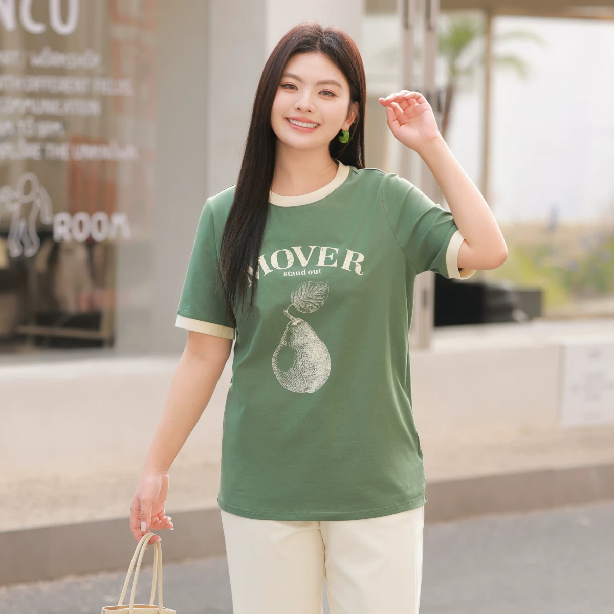 [Tencel Cotton] Женская футболка с коротким рукавом большого размера MsShe 2026 летняя одежда fat mm giant slim оригинальный принт контрастный цвет
