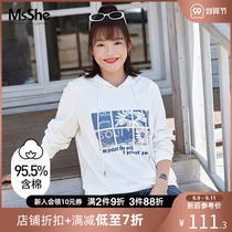 (Glitter) MsShe large size womens 2021 new autumn fat sister Foreign style casual print hooded sweater
