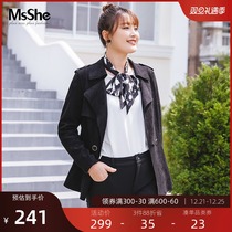 MsShe plus size womens clothing 2021 new fat sister Autumn Winter flip collar slim slim slim suede jacket