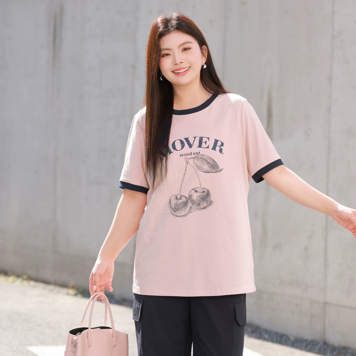 [Tencel Cotton] Женская футболка с коротким рукавом большого размера MsShe 2026 летняя одежда fat mm giant slim оригинальный принт контрастный цвет