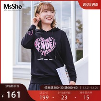 MsShe plus size womens clothing 2021 new fat sister Autumn Winter foreign style love letter printing hooded sweater