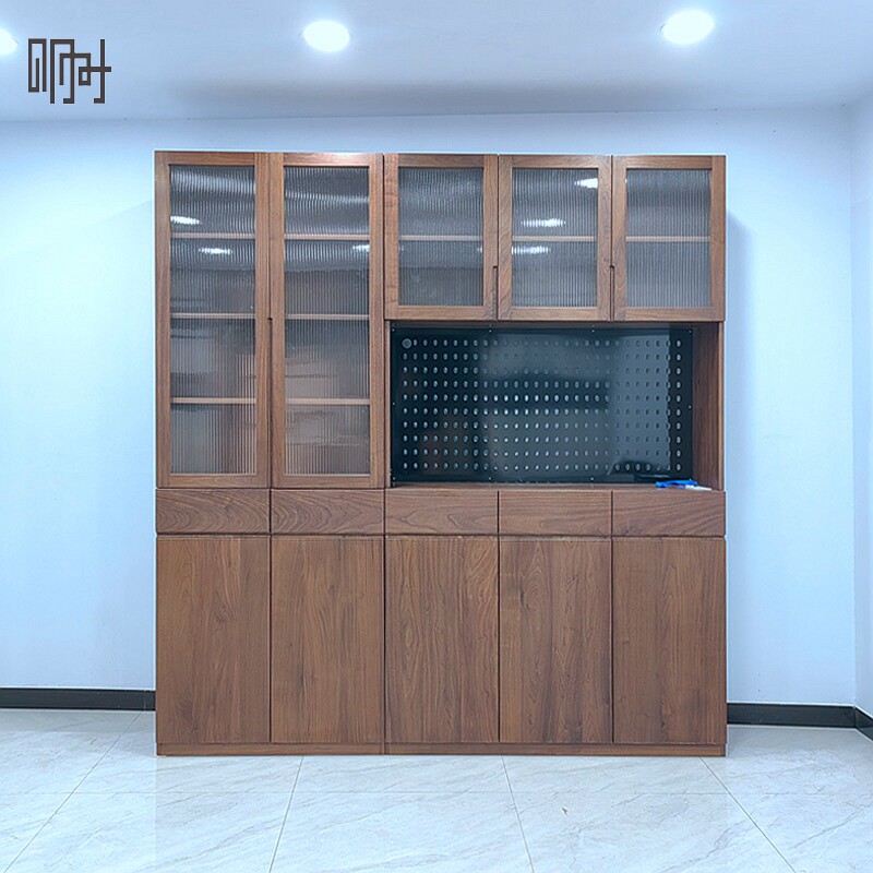 Mingshi woodwork Beijing custom simple white wax cherry hard maple black walnut full solid log sideboard with mortise and tenon