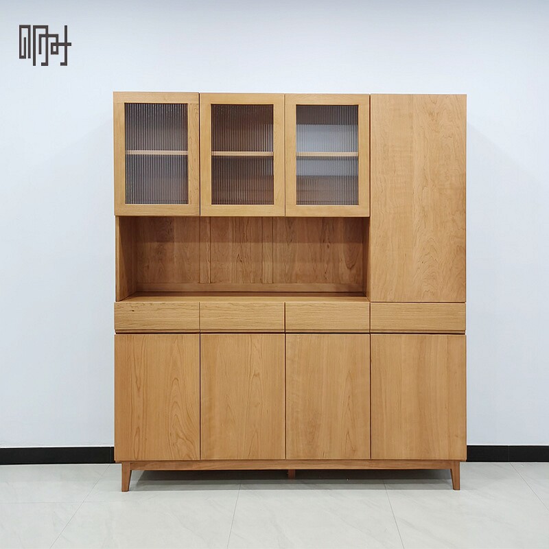 Mingshi woodwork Beijing custom simple white wax cherry hard maple black walnut full solid log sideboard with mortise and tenon