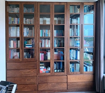 Tomorrow morning wood custom Nordic simple white wax red rubber cherry black walnut solid wooden tenon socket paint free glass door bookcase