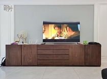 Tomorrow wood made Beijing custom minimal white wax cherry hard maple black walnut full pure log block TV cabinet