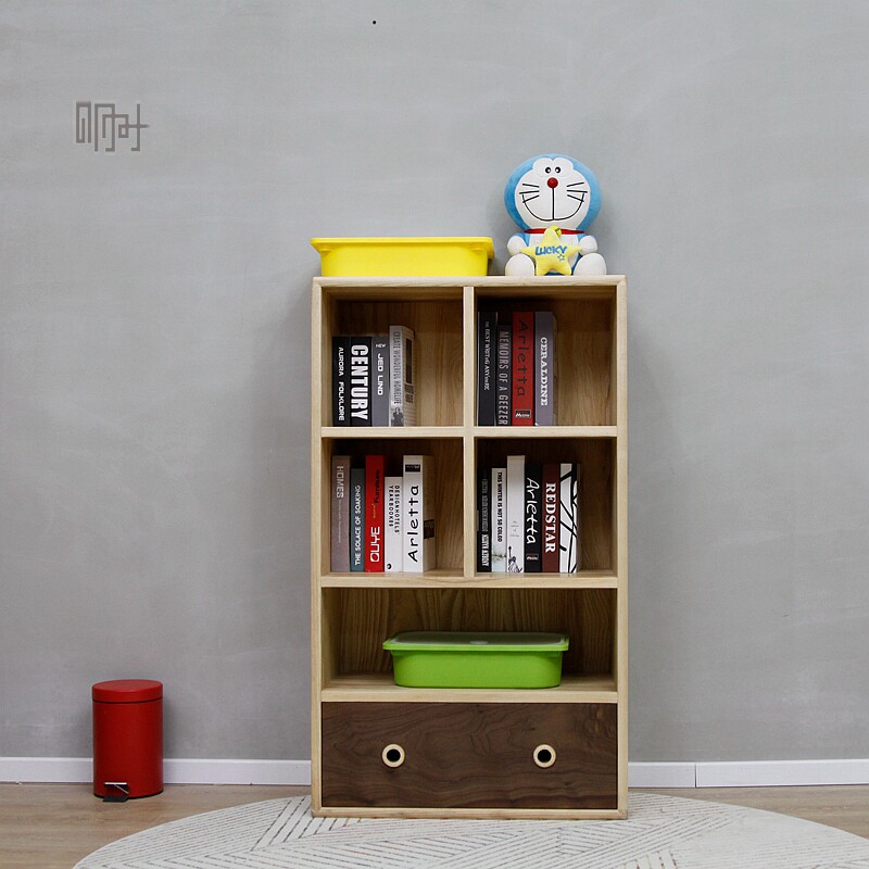Min time wood for Beijing custom minimalist white wax cherry hard maple black walnuts full pure solid log children's toy bookcase 