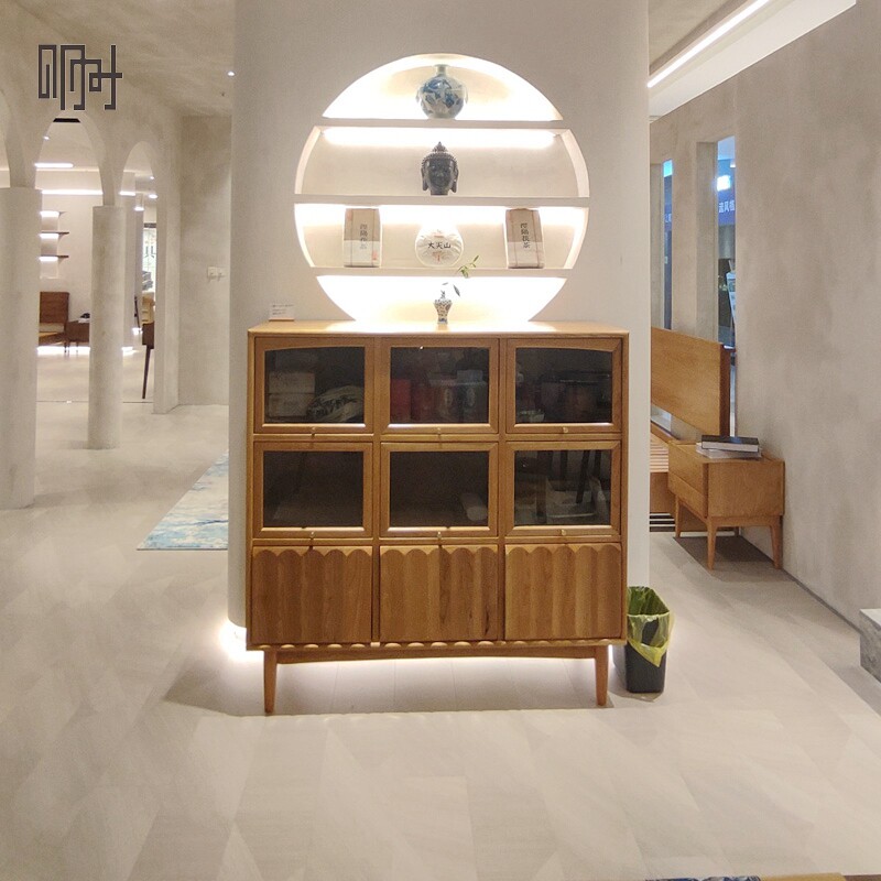 Mingshi woodwork ash cherry hard maple black walnut solid wood mortise and tenon paint-free glass door Nordic simple porch side