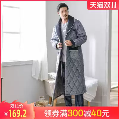 Men's autumn and winter extended coral velvet padded velvet men's bathrobe three-layer cotton pajamas home clothing winter