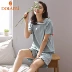 Dolamei mùa hè cotton pyjama nữ quần short ngắn tay mùa hè hai mảnh ren thời trang có thể được mặc bên ngoài bộ đồ phục vụ tại nhà - Cặp đôi Cặp đôi