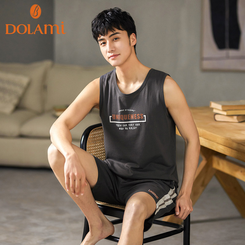 Sleepwear Men's Summer Slim pure cotton sleeveless vest shorts men's spring and summer days All cotton Home Clothing Suits can be worn out
