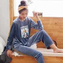Multi-Latin American gold velvet pajamas womens spring and autumn long-sleeved loose autumn and winter thin models plus velvet home clothes two-piece suit tide