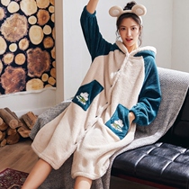 Sleepwear Womens autumn Winter Gaffer Plus overweight Coral Suede Cute Sleeping Skirt Thickened long Sleeping Robe Flannel Flannel Home
