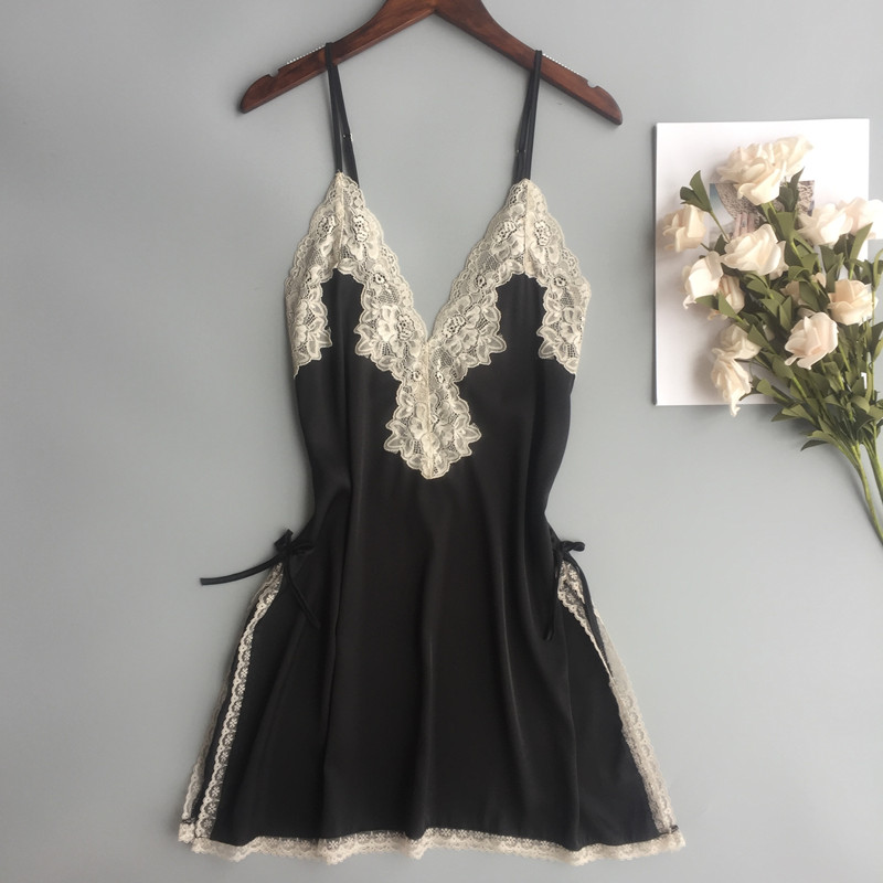 Spring and Autumn Sexy Pajamas Woman ice silk suspended chest lace thin skirt pure color tempting summer private home suit