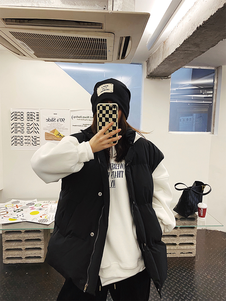 Xiao Nian custom hooded sleeveless cotton waistcoat female 2021 autumn and winter new loose Korean waistcoat vest