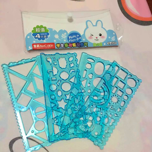 Student multifunctional drawing ruler 4 pieces of mounting ruler professional drawing ruler with scale ruler flower ruler color random-Taobao
