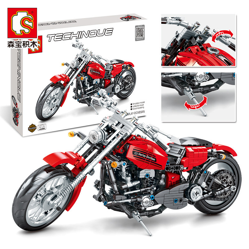 Senbao creative variety series Harley motorcycle boys build building blocks toys Children racing car model