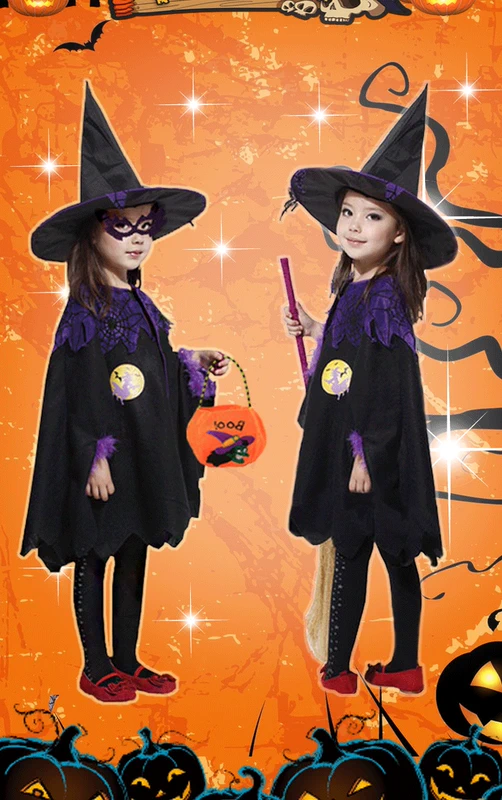 Halloween cha mẹ-con trang phục áo choàng trẻ em và bé gái hiệu suất áo choàng phù thủy quần áo phù thủy nhỏ cos hiệu suất ăn mặc