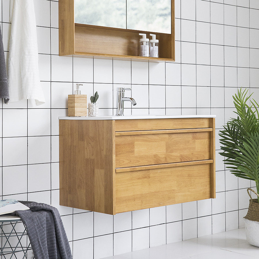 Day Ensemble Log Wind Modern Nordic Minimalist Style Solid Oak Bath Cabinet Wash Bench Suspended Support Customised
