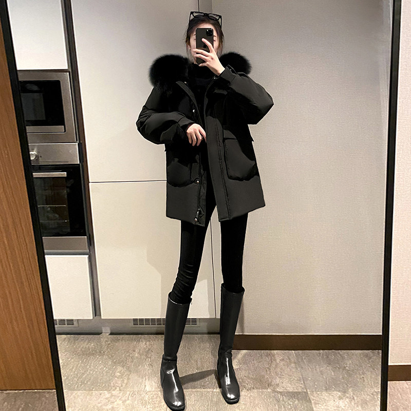 White duck down jacket women's short 2022 new winter Korean version casual fashion thickened big fur collar coat