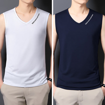 2 pieces) Modal V-collar mens vest cotton summer seamless Ice Silk leisure sports fitness sleeveless Waistle tide