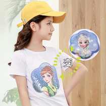 Shake-in-the-same girls bright sheet Chromic Pure Cotton Short Sleeve T-shirt Girl Little CUHK Child Foreign Air Children Half Sleeve Blouse