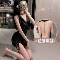 Sexy lingerie sexy chain open-back pajamas V-collar thin neck skirt nightshop uniform tempted secretary bag skirt