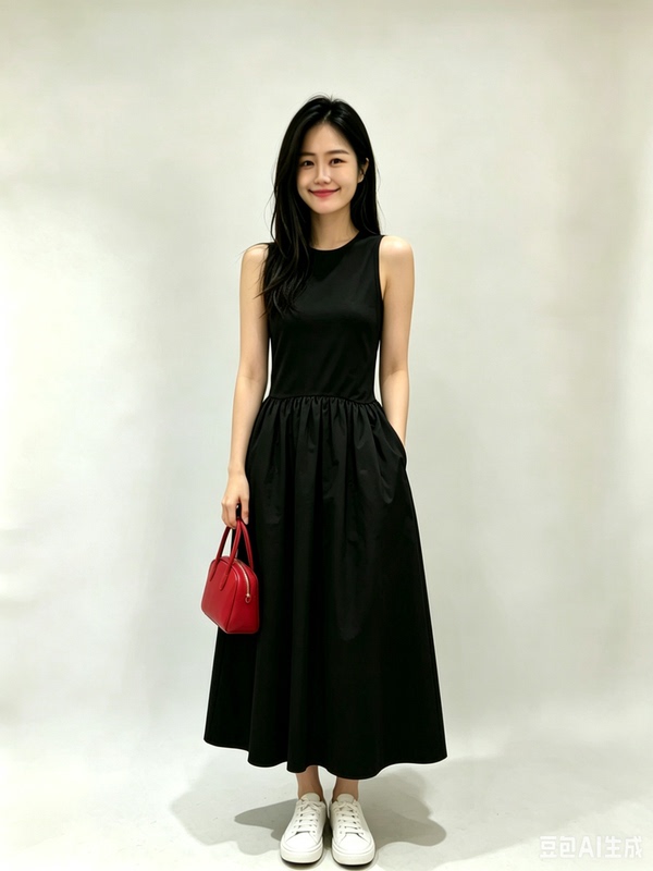 M165 Size Japanese Niche Designer Brand Doux French Hepburn Style, Ballet Style Little Black Dress.