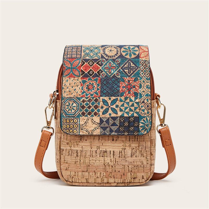 Tree Bark Vintage Floral Print Crossbody Bag Mobile Phone Bag Messenger Bag, Pu Leather Crossbody Bag