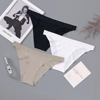Semi-enveloped buttocks underwear for women's export, ice silk, sexy and hot, one-piece solid color sports cotton crotch, breathable, low-waist, thin style