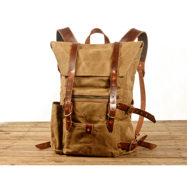 FRONT DISPLAY of Woosir Waxed Canvas Hiking Backpack