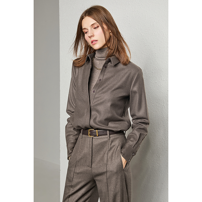 U.N.Q Simple Style Italian Imported Micro-Velvet Fine-Spun Wool Flannel Loose Lapel Shirt for Women