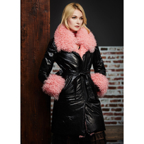 U N Q Italian Waxy vegetable tanned sheepskin down jacket Contrast Lambskin Slim leather leather womens coat