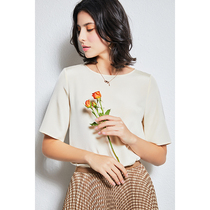 U N Q elegant temperament 30 mmie crepe pure color 6A weight lbs true silk mulberry silk short sleeve blouses female summer