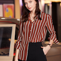 U N Q Contrast stripe high-grade design sense 18mm heavy silk crepe thin striped shirt top for women